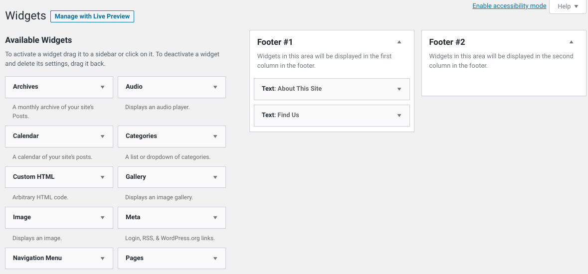 WordPress footer changes - step 1