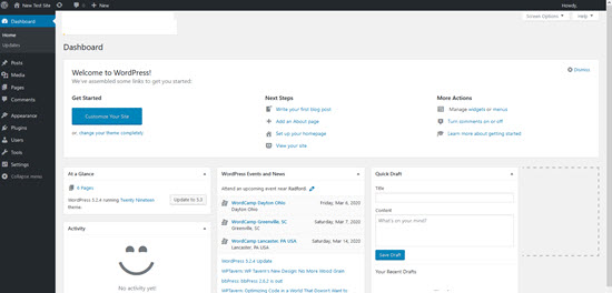 wordpress backend dashboard