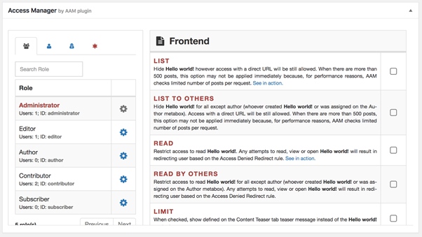wordpress Advanced Access Manager plugin