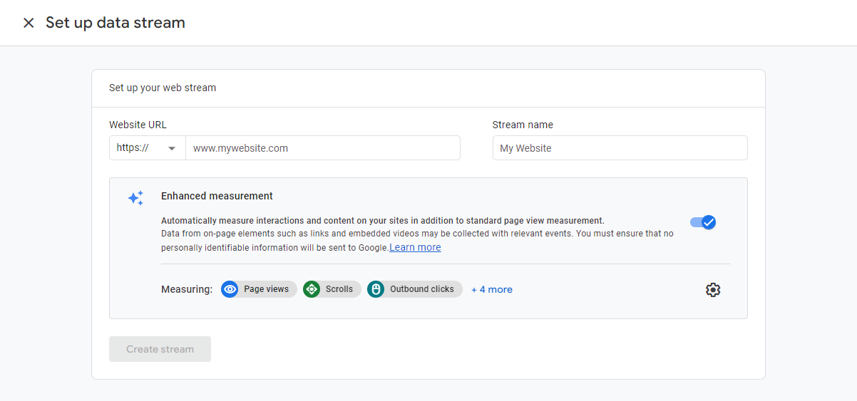 Setting Up Google Analytics 4 on PHP Site - Setting Up A Data Stream