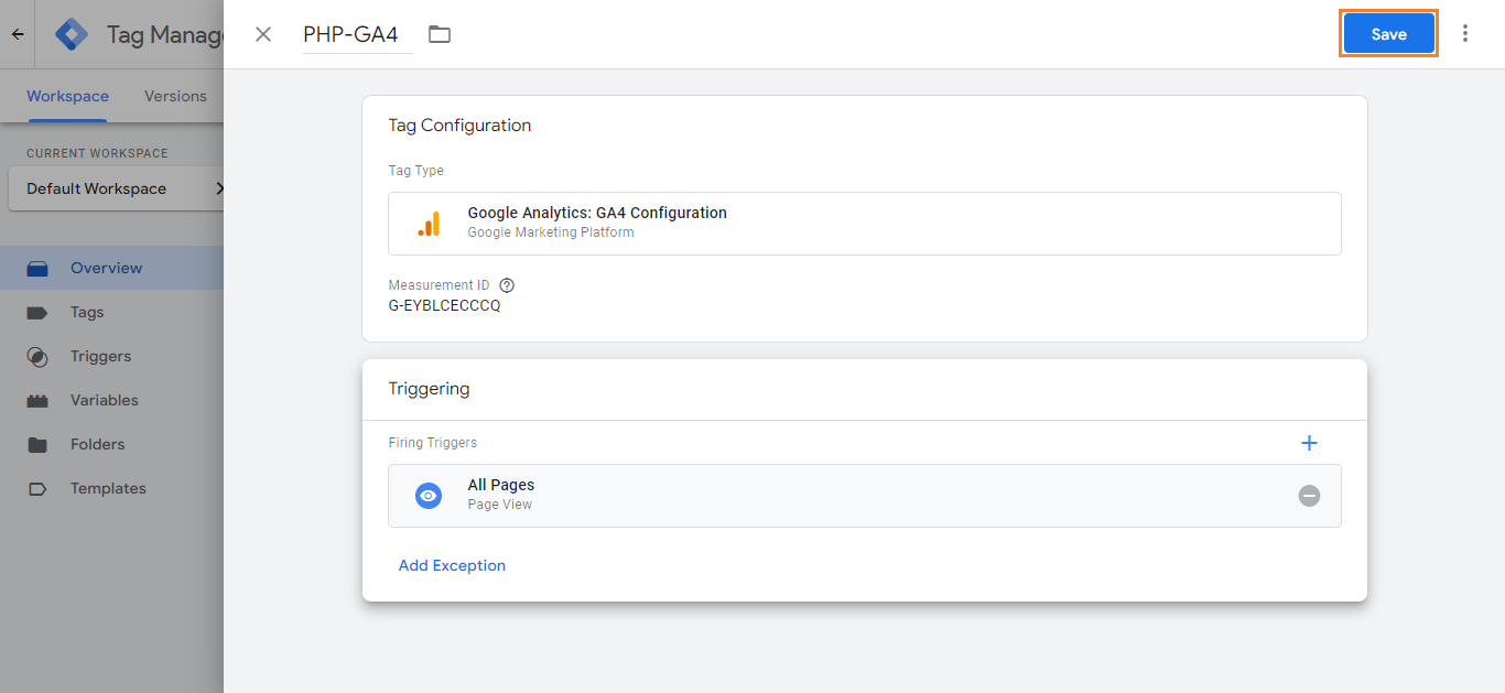 Setting Up Google Analytics 4 on PHP Site - Saving Trigger
