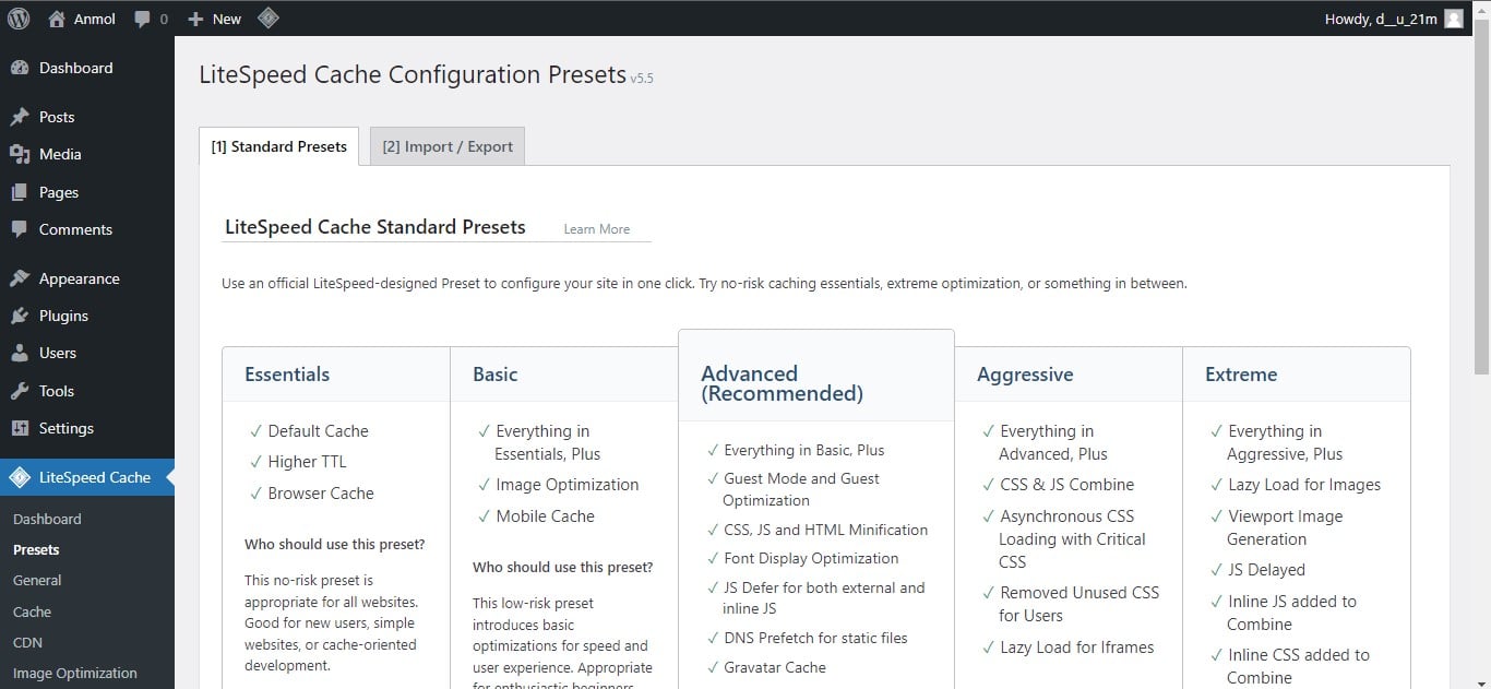 LSCache Configuration Presets