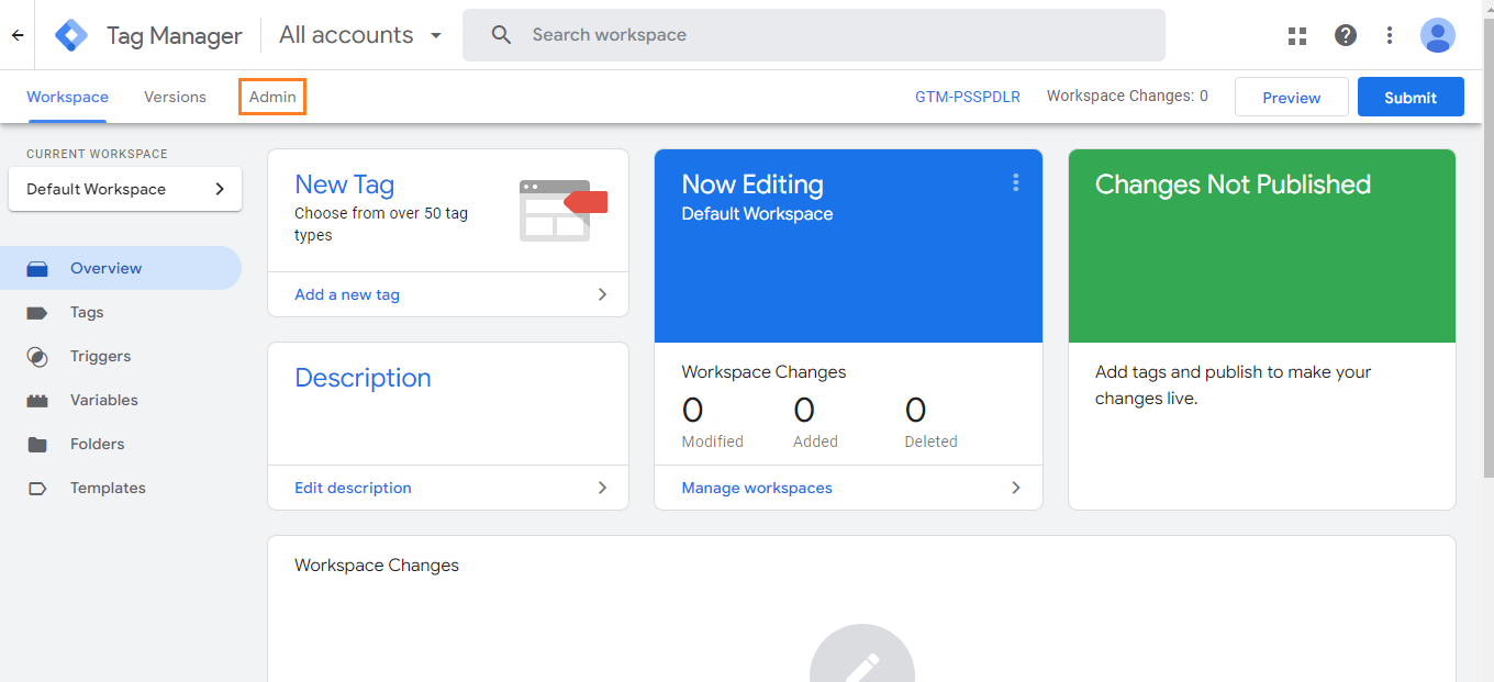 Google Tag Manager - Workspace Panel 