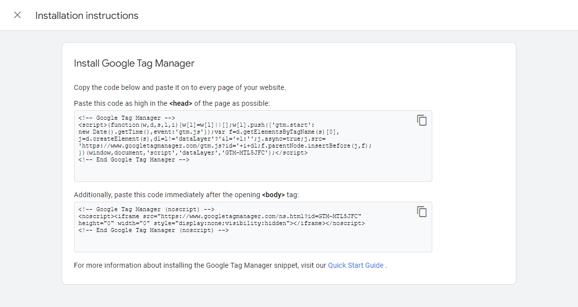 Google Tag Manager - Installation Instructions