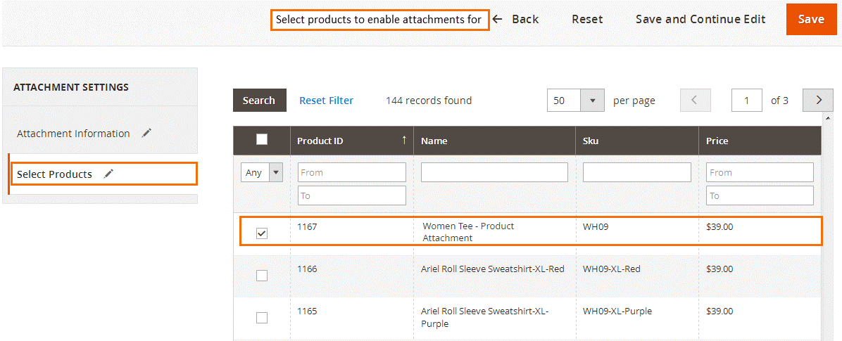 Magento 2 Product Attachments - Select Product for Attachment