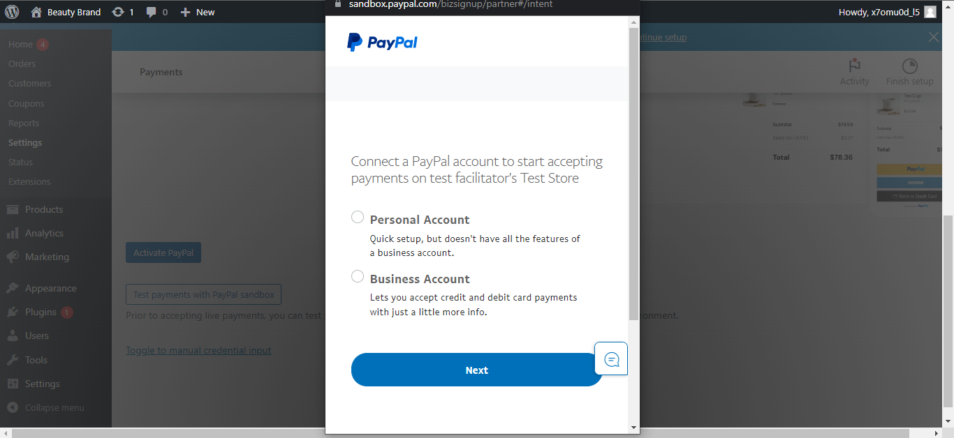 woocommerce guide - paypal account