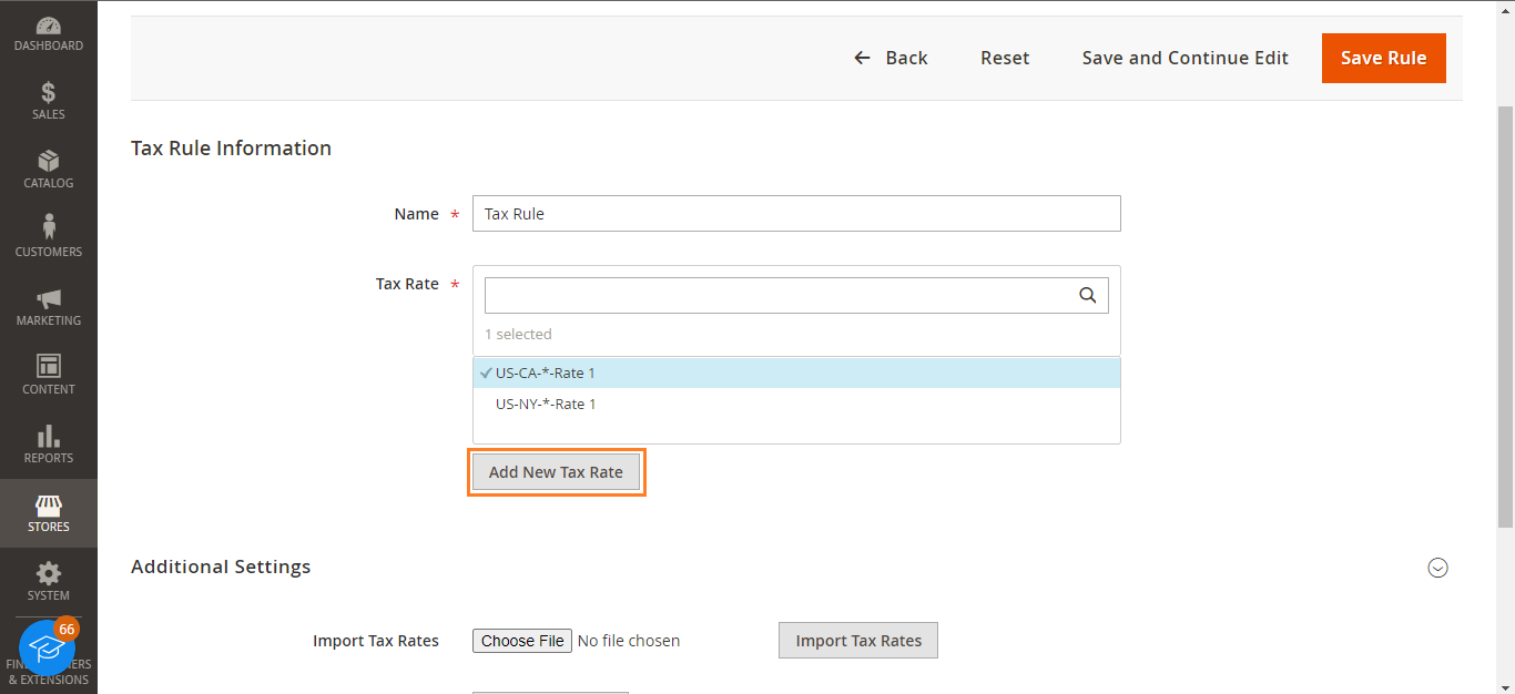 Magento Tax Rules - New Rate Rule