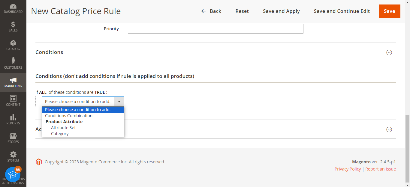 Magento Price Rule - Setting Condition