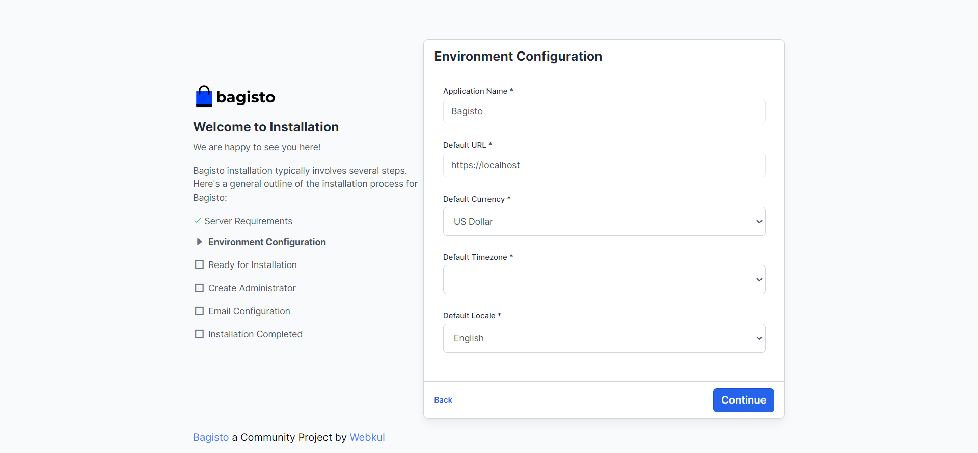 Laravel Ecommerce Website - Bagisto Environment Configuration