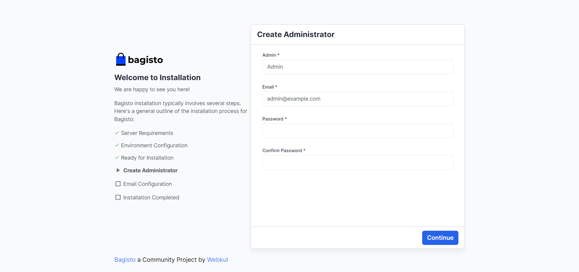 Laravel Ecommerce Website - Bagisto Create Admin User