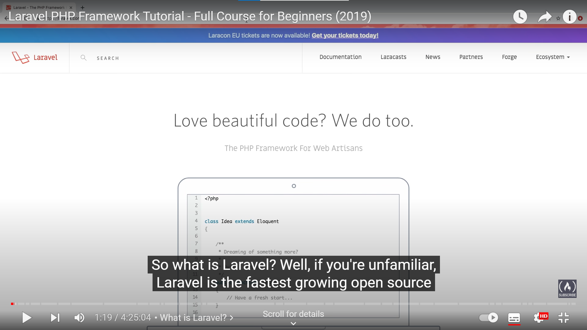 Laravel Learning Websites - Laravel Course on FreeCodeCamp