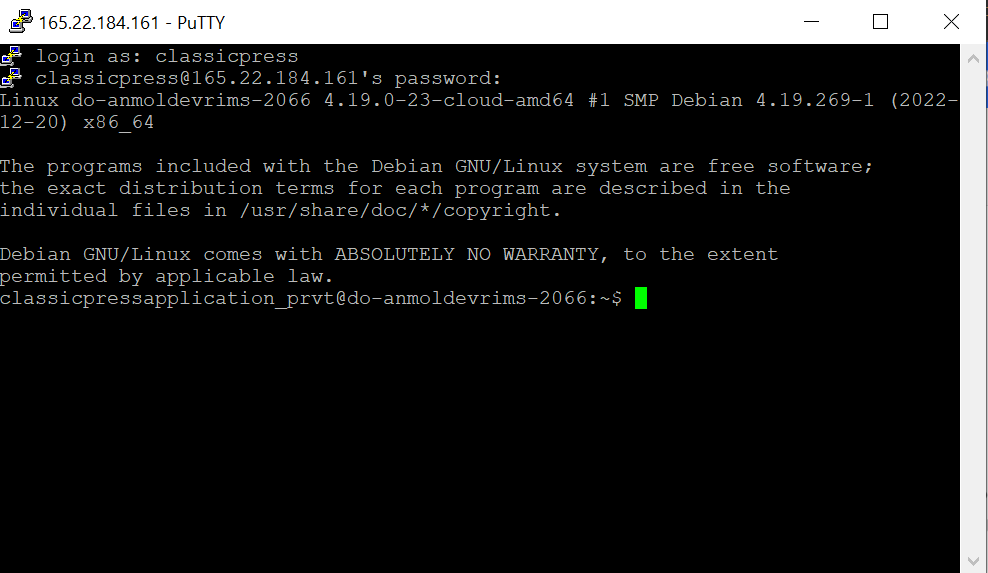 Install ClassicPress on Cloud - PuTTY
