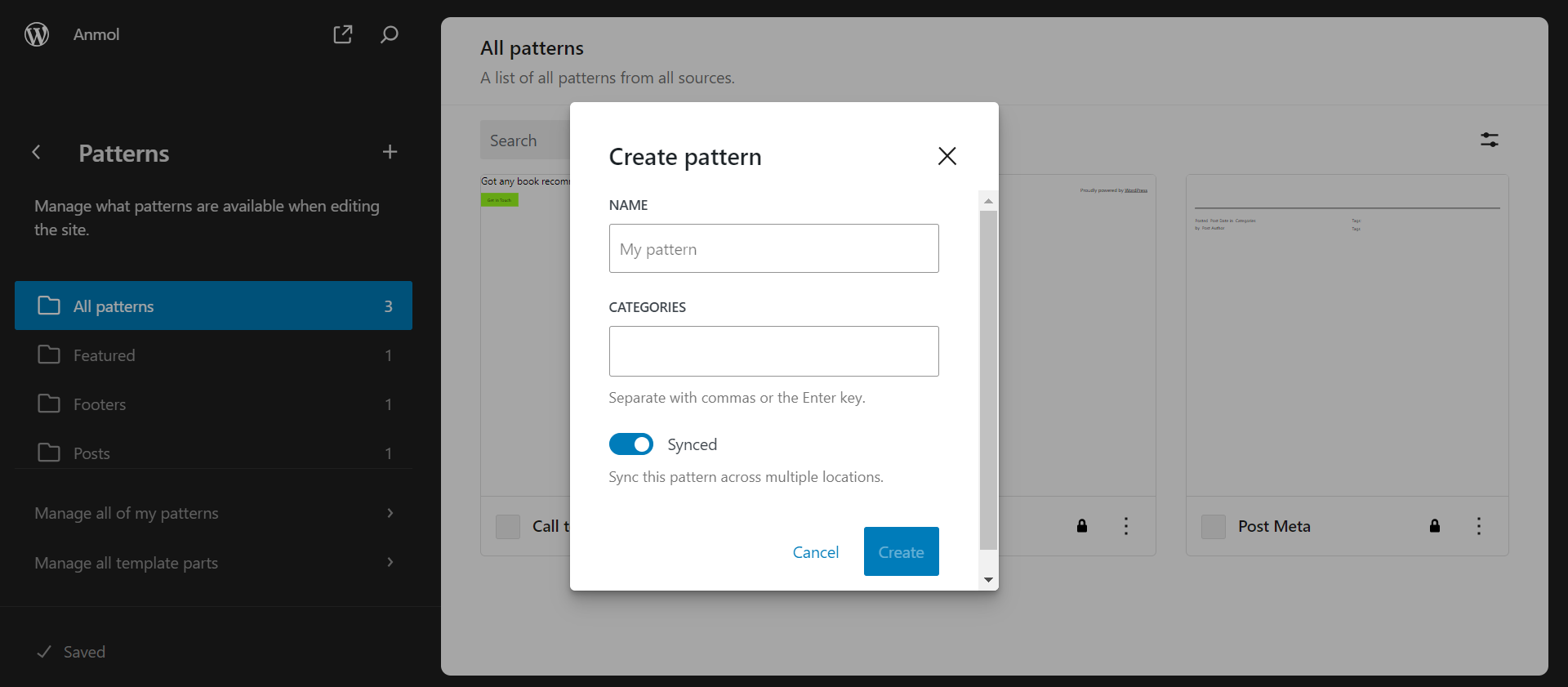 WordPress 6.5 Synced Patterns